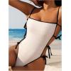 imageOYOANGLE Womens Color Block One Piece Swimsuit Textured Lace Up Bathing Suits Summer BeachwearWhite