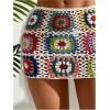 imageOYOANGLE Womens Floral Crochet Skirt Color Block Drawstring Side High Waist Mini Cover UpsWhite and Green