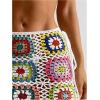 imageOYOANGLE Womens Floral Crochet Skirt Color Block Drawstring Side High Waist Mini Cover UpsWhite and Green