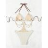 imageOYOANGLE Womens Ring Linked Cut Out One Piece Swimsuits Textured Tie Backless Halter Bathing Suit MonokiniBeige