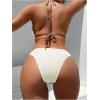imageOYOANGLE Womens Ring Linked Cut Out One Piece Swimsuits Textured Tie Backless Halter Bathing Suit MonokiniBeige