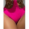 imageOYOANGLE Womens Ring Linked Cut Out One Piece Swimsuits Textured Tie Backless Halter Bathing Suit MonokiniHot Pink