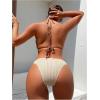 imageOYOANGLE Womens Ring Linked Cut Out One Piece Swimsuits Textured Tie Backless Halter Bathing Suit MonokiniKhaki