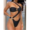 imageOYOANGLE Womens Ring Linked Cut Out One Shoulder One Piece Swimsuit High Cut Bathing SuitsBlack