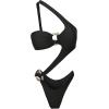 imageOYOANGLE Womens Ring Linked Cut Out One Shoulder One Piece Swimsuit High Cut Bathing SuitsBlack