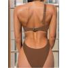 imageOYOANGLE Womens Ring Linked Cut Out One Shoulder One Piece Swimsuit High Cut Bathing SuitsBrown