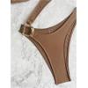 imageOYOANGLE Womens Ring Linked Cut Out One Shoulder One Piece Swimsuit High Cut Bathing SuitsBrown