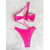 imageOYOANGLE Womens Ring Linked Cut Out One Shoulder One Piece Swimsuit High Cut Bathing SuitsHot Pink