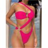 imageOYOANGLE Womens Ring Linked Cut Out One Shoulder One Piece Swimsuit High Cut Bathing SuitsHot Pink