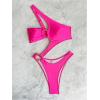 imageOYOANGLE Womens Ring Linked Cut Out One Shoulder One Piece Swimsuit High Cut Bathing SuitsHot Pink
