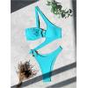 imageOYOANGLE Womens Ring Linked Cut Out One Shoulder One Piece Swimsuit High Cut Bathing SuitsLight Blue
