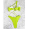 imageOYOANGLE Womens Ring Linked Cut Out One Shoulder One Piece Swimsuit High Cut Bathing SuitsLime Green