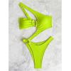 imageOYOANGLE Womens Ring Linked Cut Out One Shoulder One Piece Swimsuit High Cut Bathing SuitsLime Green