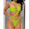 imageOYOANGLE Womens Ring Linked Cut Out One Shoulder One Piece Swimsuit High Cut Bathing SuitsLime Green