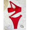 imageOYOANGLE Womens Ring Linked Cut Out One Shoulder One Piece Swimsuit High Cut Bathing SuitsRed