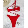 imageOYOANGLE Womens Ring Linked Cut Out One Shoulder One Piece Swimsuit High Cut Bathing SuitsRed