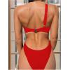 imageOYOANGLE Womens Ring Linked Cut Out One Shoulder One Piece Swimsuit High Cut Bathing SuitsRed