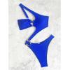 imageOYOANGLE Womens Ring Linked Cut Out One Shoulder One Piece Swimsuit High Cut Bathing SuitsRoyal Blue