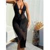 imageOYOANGLE Womens Sheer Mesh Cut Out Halter Cover Up Dress Sleeveless Ruffled Trim Backless Slit Side Bikini CoverupsBlack