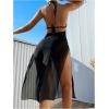 imageOYOANGLE Womens Sheer Mesh Cut Out Halter Cover Up Dress Sleeveless Ruffled Trim Backless Slit Side Bikini CoverupsBlack