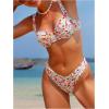 imageOYOANGLE Womens Two Piece Swimsuits Floral Print Underwired Bikini Set High Cut SwimwearWhite and Pink