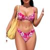 imageOYOANGLE Womens 2 Piece Floral Print Bikini Sets Spaghetti Strap Underwire Backless High Cut Bathing SuitsPink