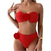imageOYOANGLE Womens 2 Piece Strapless Bikini Sets 3D Floral Scallop Trim Tie Back Low Rise Bathing Suit Textured SwimsuitsRed