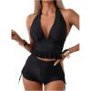 imageOYOANGLE Womens 2 Piece Tankini Set Two Piece Ruffle Bathing Suits Ruched Halter Swimsuits with ShortsBlack
