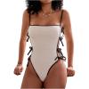 imageOYOANGLE Womens Color Block One Piece Swimsuit Textured Lace Up Bathing Suits Summer BeachwearApricot