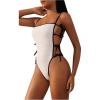 imageOYOANGLE Womens Color Block One Piece Swimsuit Textured Lace Up Bathing Suits Summer BeachwearWhite