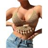 imageOYOANGLE Womens Crochet Hollow Out Beach Cover Up Top Shell Decor Halter Swim Coverups SwimwearKhaki