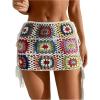 imageOYOANGLE Womens Floral Crochet Skirt Color Block Drawstring Side High Waist Mini Cover UpsWhite and Green
