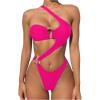 imageOYOANGLE Womens Ring Linked Cut Out One Shoulder One Piece Swimsuit High Cut Bathing SuitsHot Pink