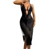 imageOYOANGLE Womens Sheer Mesh Cut Out Halter Cover Up Dress Sleeveless Ruffled Trim Backless Slit Side Bikini CoverupsBlack