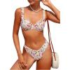 imageOYOANGLE Womens Two Piece Swimsuits Floral Print Underwired Bikini Set High Cut SwimwearWhite and Pink