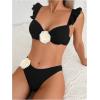 imageOYOANGLE Womens 2 Piece Bikini Set 3D Flower Ruffle High Cut Backless Bathing Suit SwimwearBlack