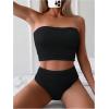 imageOYOANGLE Womens 2 Piece Strapless Swimsuit High Waisted Smocked Bandeau Bathing SuitBlack