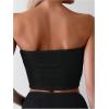 imageOYOANGLE Womens 2 Piece Strapless Swimsuit High Waisted Smocked Bandeau Bathing SuitBlack