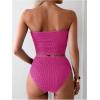 imageOYOANGLE Womens 2 Piece Strapless Swimsuit High Waisted Smocked Bandeau Bathing SuitHot Pink
