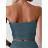 imageOYOANGLE Womens 2 Piece Strapless Swimsuit High Waisted Smocked Bandeau Bathing SuitTeal Blue
