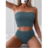 imageOYOANGLE Womens 2 Piece Strapless Swimsuit High Waisted Smocked Bandeau Bathing SuitTeal Blue