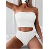 imageOYOANGLE Womens 2 Piece Strapless Swimsuit High Waisted Smocked Bandeau Bathing SuitWhite
