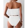 imageOYOANGLE Womens 2 Piece Strapless Swimsuit High Waisted Smocked Bandeau Bathing SuitWhite