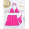 imageOYOANGLE Womens 3 Pieces Swimsuit Halter Triangle Bikini Swimsuit with Mesh Beach Skirt Cover UpHot Pink