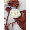 imageOYOANGLE Womens Womens 2 Piece 3D Rose Bikini Swimsuit Spaghetti Strap High Waisted Bathing Suit BeachwearBrown