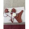 imageOYOANGLE Womens Womens 2 Piece 3D Rose Bikini Swimsuit Spaghetti Strap High Waisted Bathing Suit BeachwearBrown