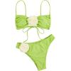 imageOYOANGLE Womens Womens 2 Piece 3D Rose Bikini Swimsuit Spaghetti Strap High Waisted Bathing Suit BeachwearGreen