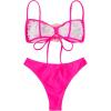 imageOYOANGLE Womens Womens 2 Piece 3D Rose Bikini Swimsuit Spaghetti Strap High Waisted Bathing Suit BeachwearHot Pink