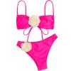 imageOYOANGLE Womens Womens 2 Piece 3D Rose Bikini Swimsuit Spaghetti Strap High Waisted Bathing Suit BeachwearHot Pink