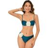 imageOYOANGLE Womens Womens 2 Piece 3D Rose Bikini Swimsuit Spaghetti Strap High Waisted Bathing Suit BeachwearTeal Blue